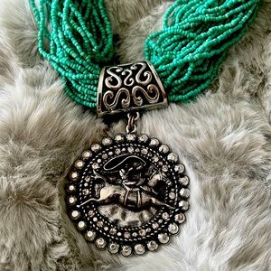 - Wonderful Cowgirl Horse Rodeo Bling Statement Necklace